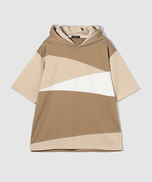 COMME CA ISM(コムサイズム)の「パッチワークデザイン フード Tシャツ(Tシャツ/カットソー・メンズ・ベージュ/チャコール/グリーン・MEDIUM/LARGE)」の3枚目の写真