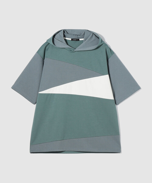 COMME CA ISM(コムサイズム)の「パッチワークデザイン フード Tシャツ(Tシャツ/カットソー・メンズ・ベージュ/チャコール/グリーン・MEDIUM/LARGE)」の1枚目の写真