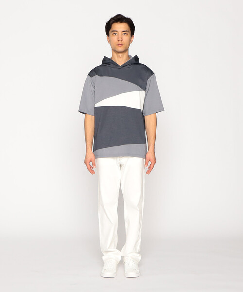 COMME CA ISM(コムサイズム)の「パッチワークデザイン フード Tシャツ(Tシャツ/カットソー・メンズ・ベージュ/チャコール/グリーン・MEDIUM/LARGE)」の4枚目の写真