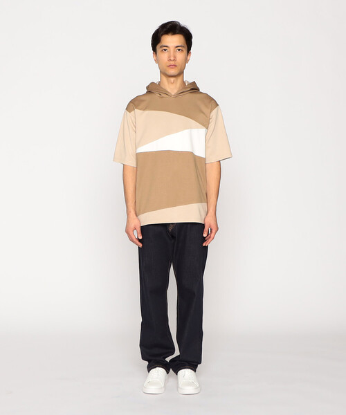 COMME CA ISM(コムサイズム)の「パッチワークデザイン フード Tシャツ(Tシャツ/カットソー・メンズ・ベージュ/チャコール/グリーン・MEDIUM/LARGE)」の8枚目の写真