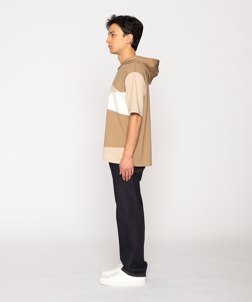 COMME CA ISM(コムサイズム)の「パッチワークデザイン フード Tシャツ(Tシャツ/カットソー・メンズ・ベージュ/チャコール/グリーン・MEDIUM/LARGE)」の9枚目の写真
