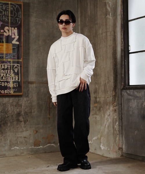 G.O.C（ジーオーシー）の「パッチワークグランジワイドスウェットトレーナー（スウェット・メンズ・ブラック/ホワイト・MEDIUM/LARGE）」の7枚目の写真