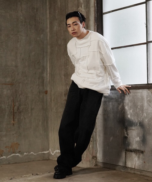 G.O.C（ジーオーシー）の「パッチワークグランジワイドスウェットトレーナー（スウェット・メンズ・ブラック/ホワイト・MEDIUM/LARGE）」の9枚目の写真