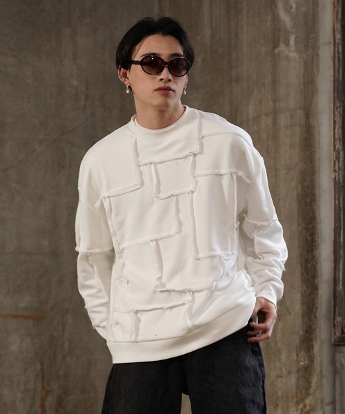 G.O.C（ジーオーシー）の「パッチワークグランジワイドスウェットトレーナー（スウェット・メンズ・ブラック/ホワイト・MEDIUM/LARGE）」の5枚目の写真