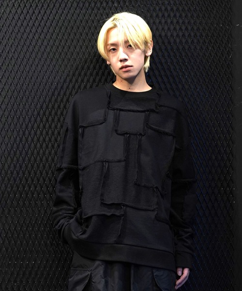 G.O.C（ジーオーシー）の「パッチワークグランジワイドスウェットトレーナー（スウェット・メンズ・ブラック/ホワイト・MEDIUM/LARGE）」の16枚目の写真