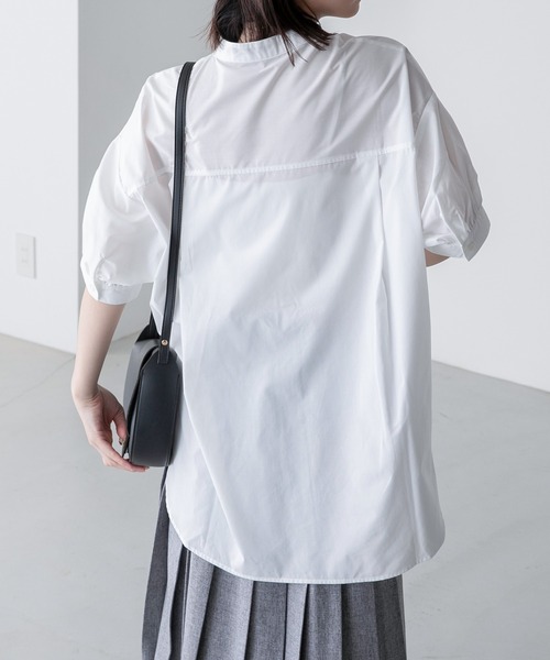 BONLECILL（ボンルシール）の「アソート柄 ボリュームスリーブバンドカラー半袖シャツ（シャツ/ブラウス・レディース・オフホワイト/ネイビー系/ブラック/ブラック系/オレンジ/ネイビー系1/ブラック系1/ブルー/ネイビー系2/ホワイト系1/ブラック系3/ブラック系2/ネイビー系3・FREE/S）」の16枚目の写真