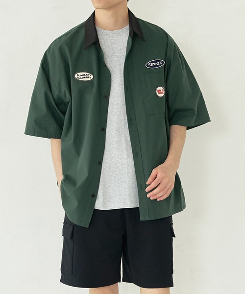 coca（coca）（コカ）の「メンズワッペンクレリックワークシャツ（シャツ/ブラウス・メンズ・ブラック/グリーン・M/L/XL）」の2枚目の写真