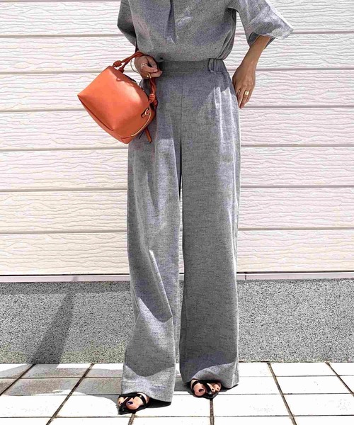 Q（キュー）の「リネンライクセミワイドパンツ（その他パンツ・レディース・チャコールグレー/ブラック・MEDIUM）」の2枚目の写真