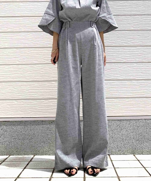 Q（キュー）の「リネンライクセミワイドパンツ（その他パンツ・レディース・チャコールグレー/ブラック・MEDIUM）」の6枚目の写真