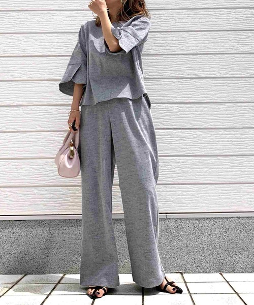 Q（キュー）の「リネンライクセミワイドパンツ（その他パンツ・レディース・チャコールグレー/ブラック・MEDIUM）」の5枚目の写真