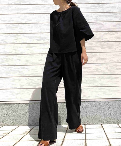 Q（キュー）の「リネンライクセミワイドパンツ（その他パンツ・レディース・チャコールグレー/ブラック・MEDIUM）」の7枚目の写真