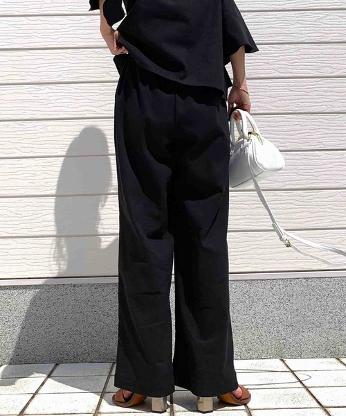 Q（キュー）の「リネンライクセミワイドパンツ（その他パンツ・レディース・チャコールグレー/ブラック・MEDIUM）」の3枚目の写真