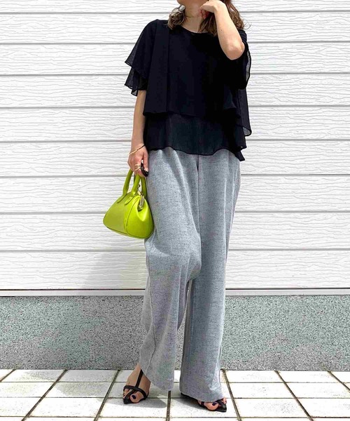 Q（キュー）の「リネンライクセミワイドパンツ（その他パンツ・レディース・チャコールグレー/ブラック・MEDIUM）」の12枚目の写真