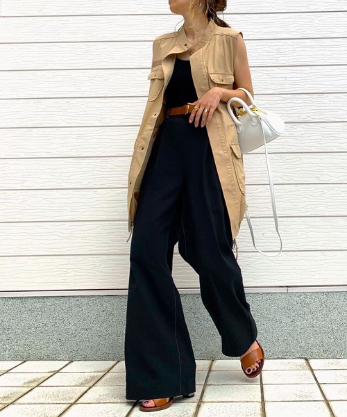 Q（キュー）の「リネンライクセミワイドパンツ（その他パンツ・レディース・チャコールグレー/ブラック・MEDIUM）」の9枚目の写真