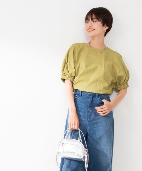 NOLLEY’S（ノーリーズ）の「《セットアップ対応》ポコポコサッカーブラウス（シャツ/ブラウス・レディース・ブラック/グレー系その他2/オフホワイト/イエロー系その他4・38）」の7枚目の写真