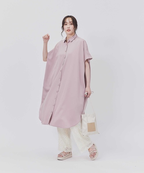 Right-on（ライトオン）の「【HONEYSUCKLE ROSE】サラサラ冷感シャツワンピ（シャツワンピース・レディース・ピンク/ブラック/オフホワイト・L/M）」の10枚目の写真