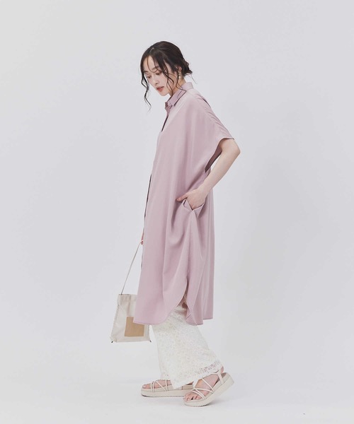 Right-on（ライトオン）の「【HONEYSUCKLE ROSE】サラサラ冷感シャツワンピ（シャツワンピース・レディース・ピンク/ブラック/オフホワイト・L/M）」の11枚目の写真