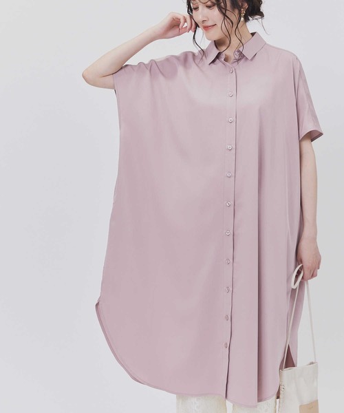 Right-on（ライトオン）の「【HONEYSUCKLE ROSE】サラサラ冷感シャツワンピ（シャツワンピース・レディース・ピンク/ブラック/オフホワイト・L/M）」の13枚目の写真