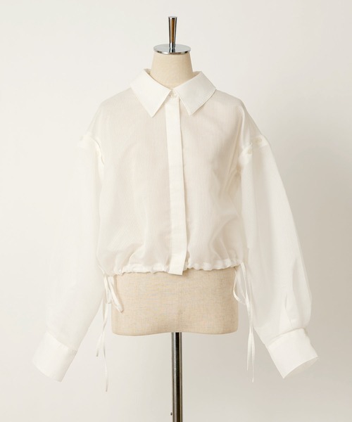 one after another NICE CLAUP(ワンアフターアナザーナイスクラップ)の「マルチWAY/シアーショートシャツ(シャツ/ブラウス・レディース・サックスブルー/ホワイト×ブラック/オフホワイト/ピンク・FREE)」の20枚目の写真