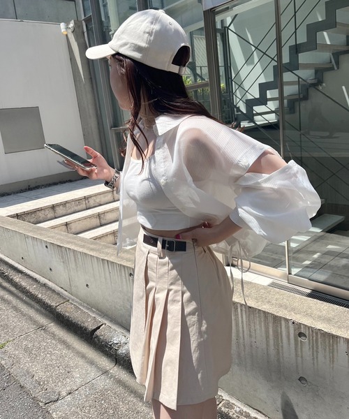 one after another NICE CLAUP(ワンアフターアナザーナイスクラップ)の「マルチWAY/シアーショートシャツ(シャツ/ブラウス・レディース・サックスブルー/ホワイト×ブラック/オフホワイト/ピンク・FREE)」の15枚目の写真