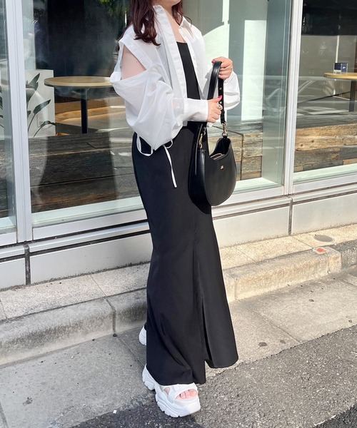 one after another NICE CLAUP(ワンアフターアナザーナイスクラップ)の「マルチWAY/シアーショートシャツ(シャツ/ブラウス・レディース・サックスブルー/ホワイト×ブラック/オフホワイト/ピンク・FREE)」の19枚目の写真