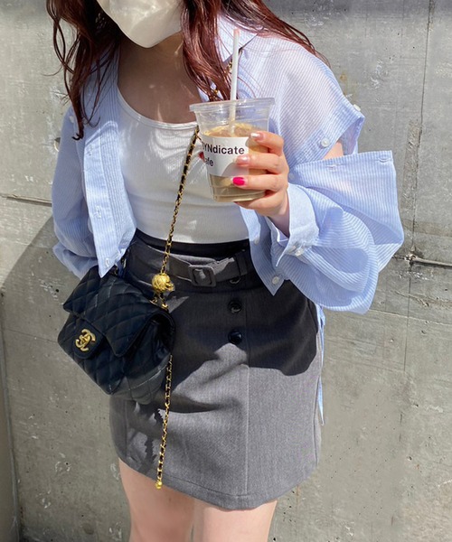 one after another NICE CLAUP(ワンアフターアナザーナイスクラップ)の「マルチWAY/シアーショートシャツ(シャツ/ブラウス・レディース・サックスブルー/ホワイト×ブラック/オフホワイト/ピンク・FREE)」の14枚目の写真