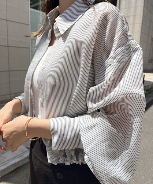 one after another NICE CLAUP(ワンアフターアナザーナイスクラップ)の「マルチWAY/シアーショートシャツ(シャツ/ブラウス・レディース・サックスブルー/ホワイト×ブラック/オフホワイト/ピンク・FREE)」の10枚目の写真