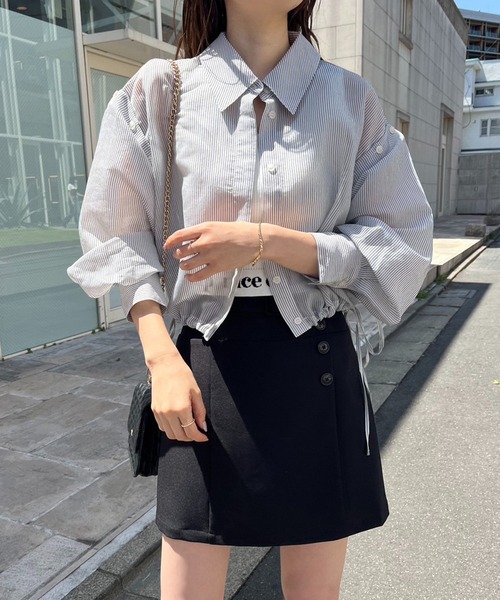 one after another NICE CLAUP(ワンアフターアナザーナイスクラップ)の「マルチWAY/シアーショートシャツ(シャツ/ブラウス・レディース・サックスブルー/ホワイト×ブラック/オフホワイト/ピンク・FREE)」の18枚目の写真