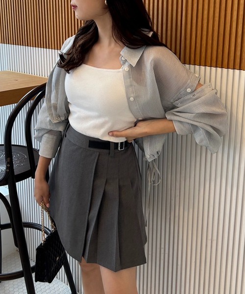 one after another NICE CLAUP(ワンアフターアナザーナイスクラップ)の「マルチWAY/シアーショートシャツ(シャツ/ブラウス・レディース・サックスブルー/ホワイト×ブラック/オフホワイト/ピンク・FREE)」の11枚目の写真