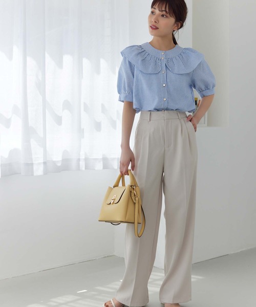 Edit Sheen（エディットシーン）の「フリルカラーストライプ半袖ブラウス（シャツ/ブラウス・レディース・ブラック/ブルー・M）」の3枚目の写真