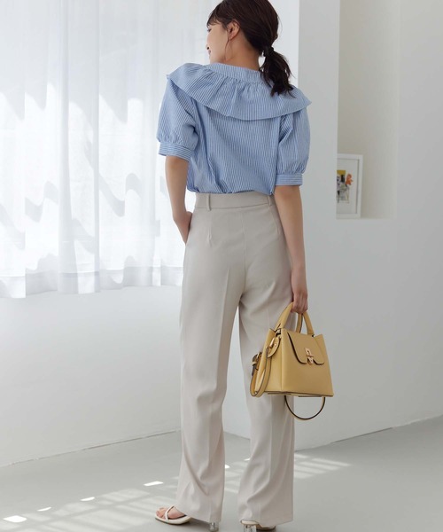 Edit Sheen（エディットシーン）の「フリルカラーストライプ半袖ブラウス（シャツ/ブラウス・レディース・ブラック/ブルー・M）」の5枚目の写真