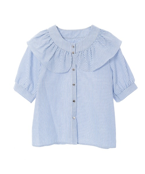 Edit Sheen（エディットシーン）の「フリルカラーストライプ半袖ブラウス（シャツ/ブラウス・レディース・ブラック/ブルー・M）」の17枚目の写真