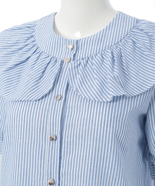 Edit Sheen（エディットシーン）の「フリルカラーストライプ半袖ブラウス（シャツ/ブラウス・レディース・ブラック/ブルー・M）」の8枚目の写真