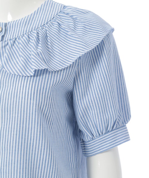 Edit Sheen（エディットシーン）の「フリルカラーストライプ半袖ブラウス（シャツ/ブラウス・レディース・ブラック/ブルー・M）」の4枚目の写真
