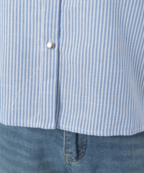 Edit Sheen（エディットシーン）の「フリルカラーストライプ半袖ブラウス（シャツ/ブラウス・レディース・ブラック/ブルー・M）」の6枚目の写真