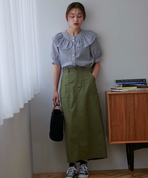 Edit Sheen（エディットシーン）の「フリルカラーストライプ半袖ブラウス（シャツ/ブラウス・レディース・ブラック/ブルー・M）」の22枚目の写真