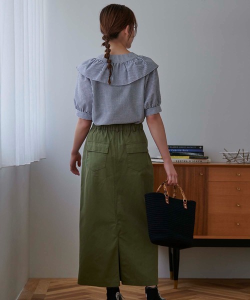 Edit Sheen（エディットシーン）の「フリルカラーストライプ半袖ブラウス（シャツ/ブラウス・レディース・ブラック/ブルー・M）」の21枚目の写真