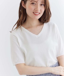 Vネックコンパクトサマーニット