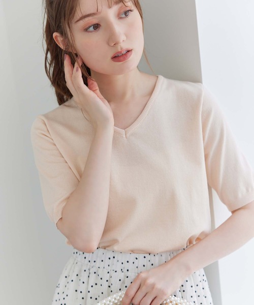 fifth(フィフス)の「Vネックコンパクトサマーニット(ニット/セーター・レディース・ライトグリーン/サーモンピンク/ホワイト・M)」の3枚目の写真