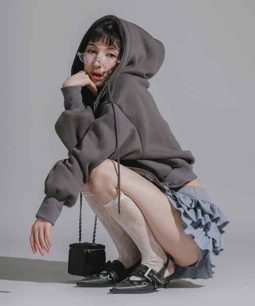 ルーズショート丈パーカー ショートジップパーカー 羽織 UV対策 冷房