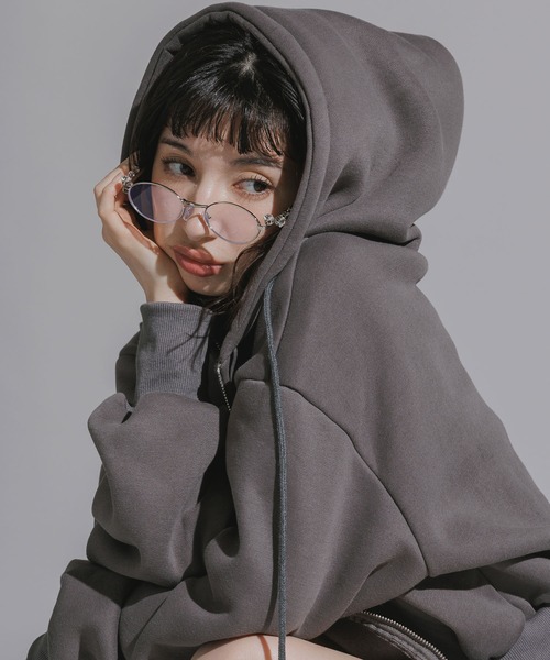 ルーズショート丈パーカー ショートジップパーカー 羽織 UV対策 冷房