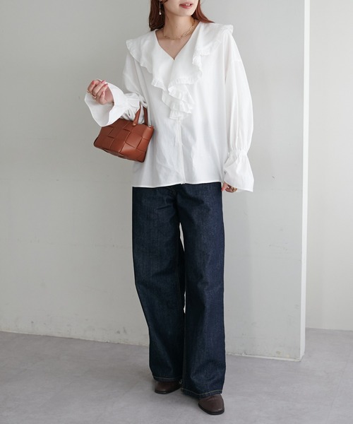 DISCOAT（ディスコート）の「フリルブラウス（シャツ/ブラウス・レディース・オフホワイト/ブラック・FREE）」の8枚目の写真