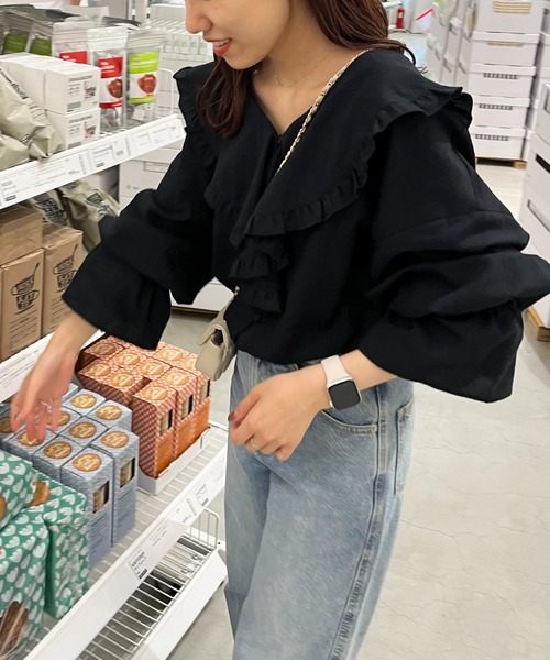 DISCOAT（ディスコート）の「フリルブラウス（シャツ/ブラウス・レディース・オフホワイト/ブラック・FREE）」の6枚目の写真