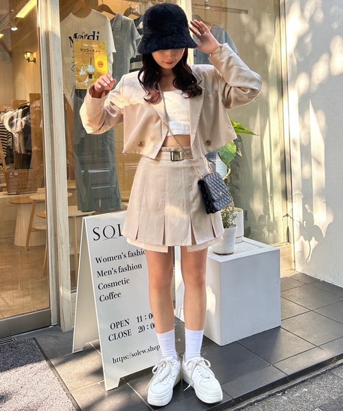one after another NICE CLAUP(ワンアフターアナザーナイスクラップ)の「プリーツガチャベルトスカート/セットアップアイテムあり(スカート・レディース・チェック/杢グレー/アイボリー/ブラック・FREE)」の6枚目の写真
