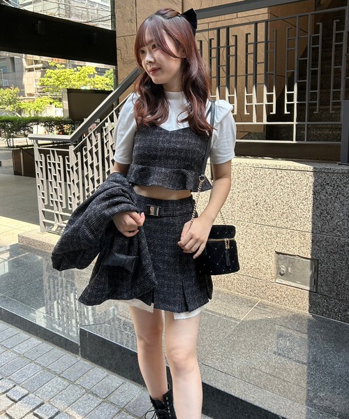 one after another NICE CLAUP(ワンアフターアナザーナイスクラップ)の「プリーツガチャベルトスカート/セットアップアイテムあり(スカート・レディース・チェック/杢グレー/アイボリー/ブラック・FREE)」の14枚目の写真