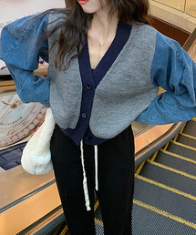 ニット×デニムカーディガン culw547