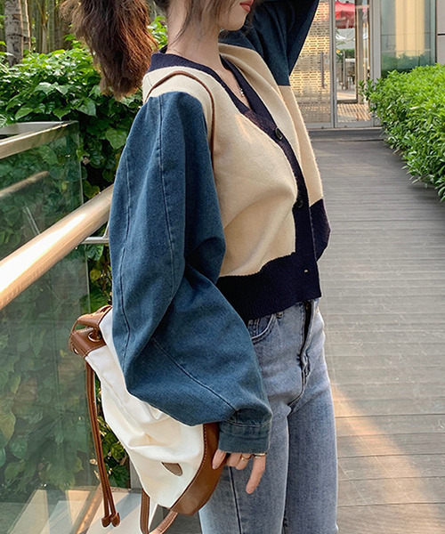 c.u.l（シーユーエル）の「ニット×デニムカーディガン culw547（カーディガン/ボレロ・レディース・アイボリー/グレー・FREE）」の14枚目の写真