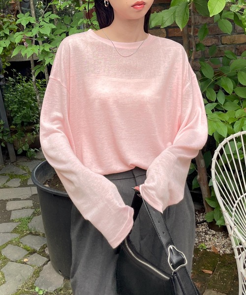 Chillfar(チルファー)の「スラブシアートップス(Tシャツ/カットソー・レディース・グレー/ブルー/ホワイト/ピンク/ブラック/オートミール/ライトブルー/ターコイズブルー/ネイビー/イエロー/レッド/ダークブルー・FREE)」の11枚目の写真