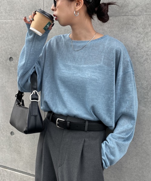 Chillfar(チルファー)の「スラブシアートップス(Tシャツ/カットソー・レディース・グレー/ブルー/ホワイト/ピンク/ブラック/オートミール/ライトブルー/ターコイズブルー/ネイビー/イエロー/レッド/ダークブルー・FREE)」の7枚目の写真