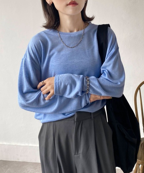 Chillfar(チルファー)の「スラブシアートップス(Tシャツ/カットソー・レディース・グレー/ブルー/ホワイト/ピンク/ブラック/オートミール/ライトブルー/ターコイズブルー/ネイビー/イエロー/レッド/ダークブルー・FREE)」の8枚目の写真